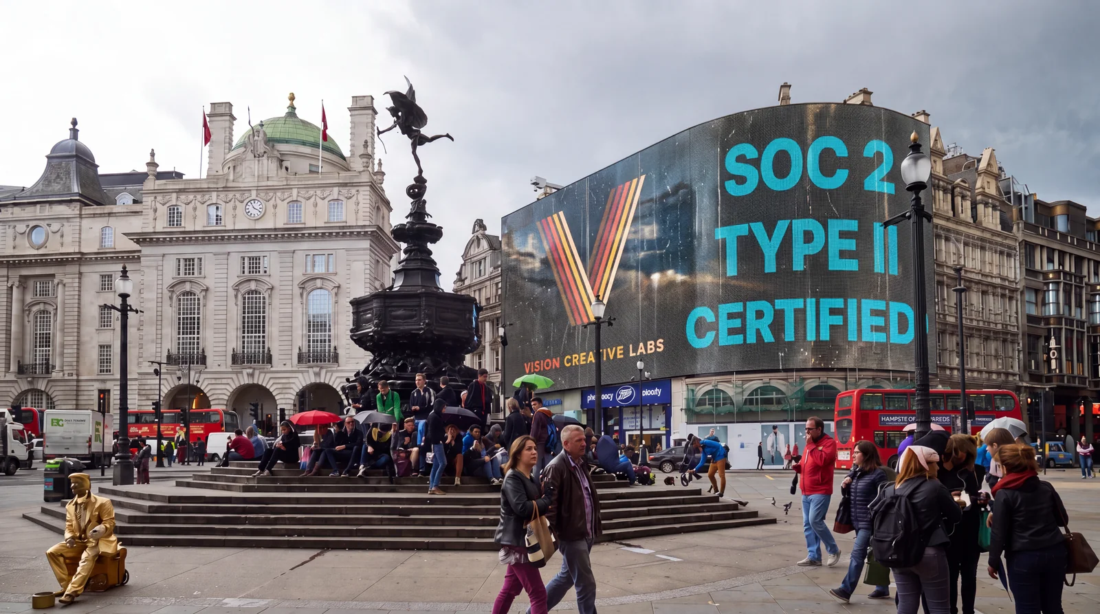 SOC 2 Type II certified billboard in Piccadilly Circus
