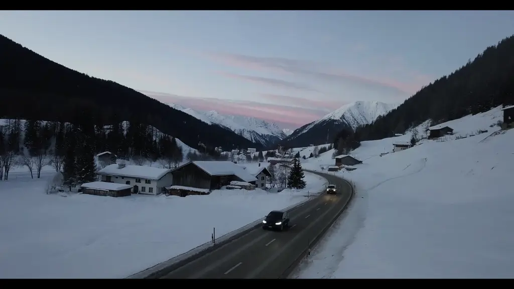 Alpine village road at dusk, Davos